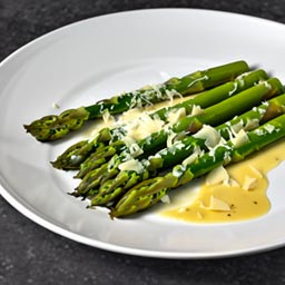 Tender asparagus spears sautéed in garlic butter and sprinkled with Parmesan.